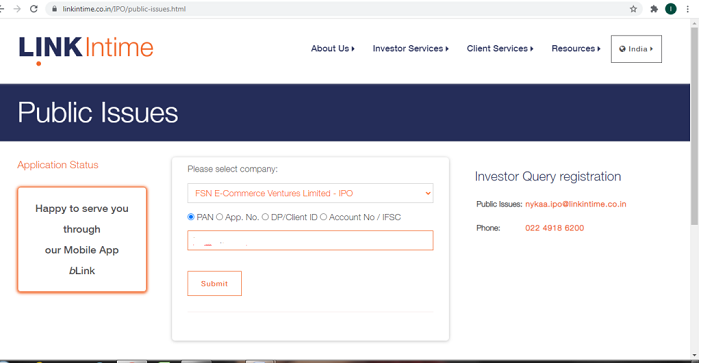 ipo allotment status linkintime